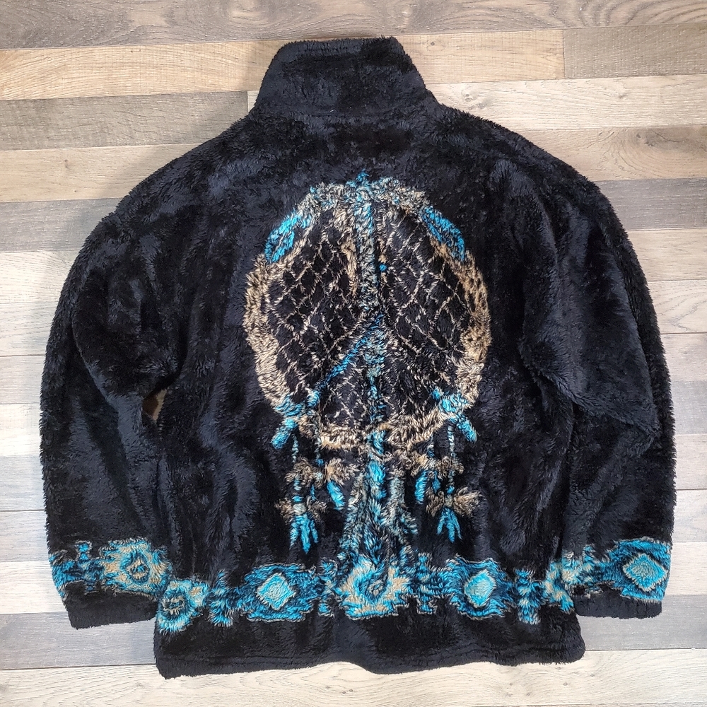 Vintage 90s Bear Ridge Navajo Dreamcatcher Plush Fleece Oversized Jacket Small